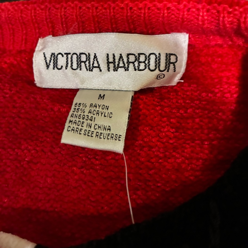 Vintage Victoria Harbour Red Black White Chenille Knit Sweater Medium M NEW NWT - Picture 6 of 7